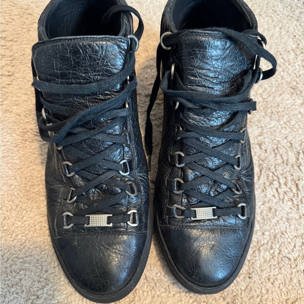 Men's Black Leather High-Top Shoes